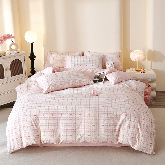 91家纺网 家纺一手货源 找家纺 北部居 2026新款柔软泡芙纱高克重印花四件套 苏糖粉