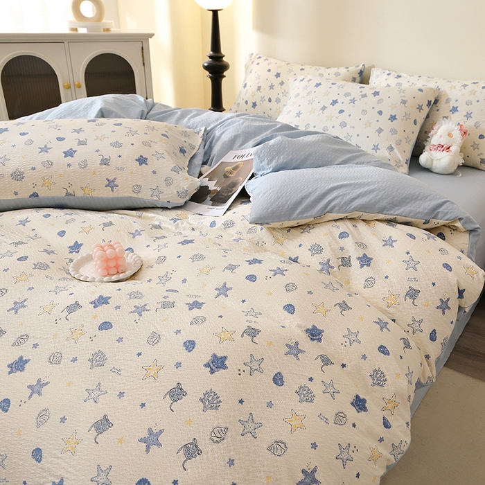 91家纺网 家纺一手货源 找家纺 北部居 2026新款柔软泡芙纱高克重印花四件套 点点阑珊