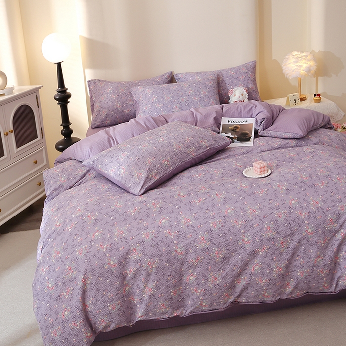 91家纺网 家纺一手货源 找家纺 北部居 2026新款柔软泡芙纱高克重印花四件套 浮光流韵