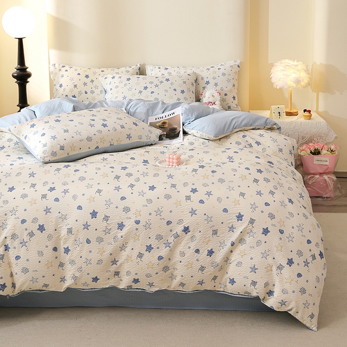 91家纺网 家纺一手货源 找家纺 北部居 2026新款柔软泡芙纱高克重印花四件套 点点阑珊