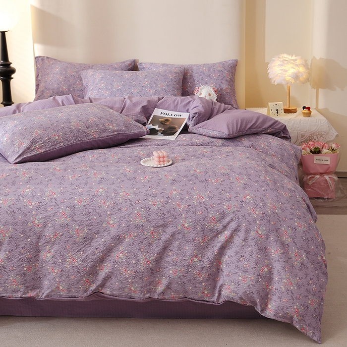 91家纺网 家纺一手货源 找家纺 北部居 2026新款柔软泡芙纱高克重印花四件套 浮光流韵