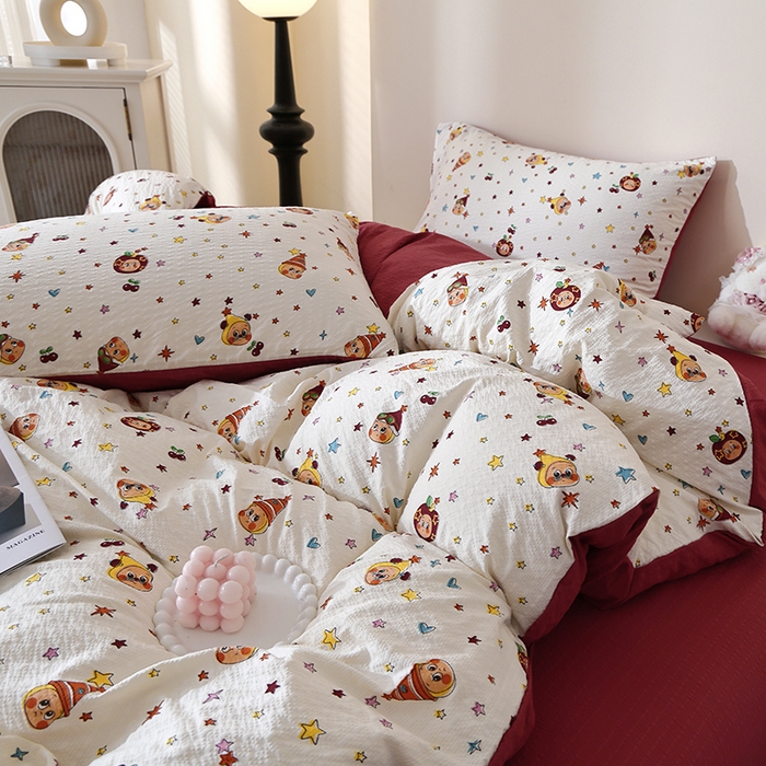 91家纺网 家纺一手货源 找家纺 北部居 2026新款柔软泡芙纱高克重印花四件套 童梦乐园