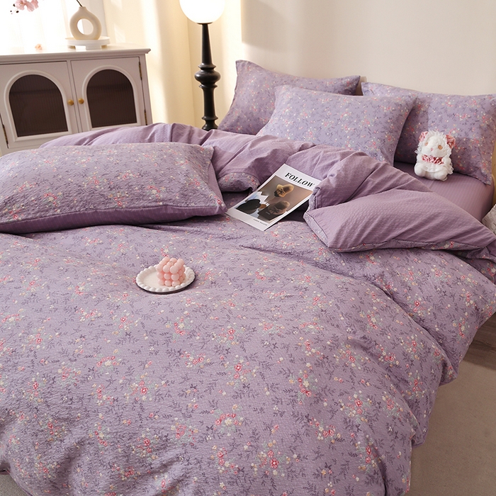 91家纺网 家纺一手货源 找家纺 北部居 2026新款柔软泡芙纱高克重印花四件套 浮光流韵