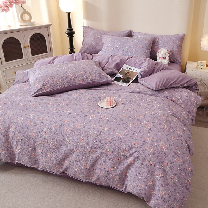 91家纺网 家纺一手货源 找家纺 北部居 2026新款柔软泡芙纱高克重印花四件套 浮光流韵