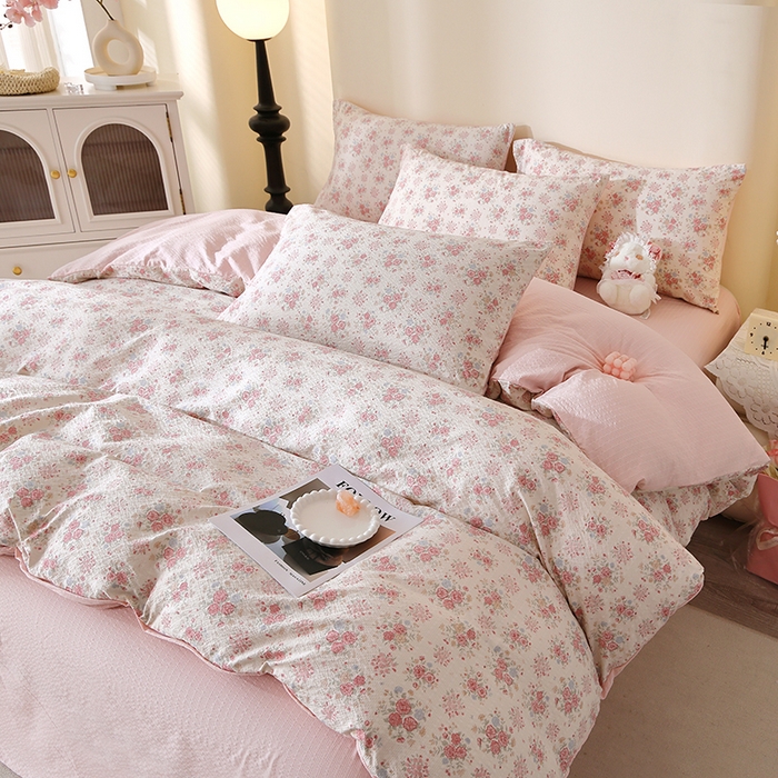 91家纺网 家纺一手货源 找家纺 北部居 2026新款柔软泡芙纱高克重印花四件套 柔色花笺