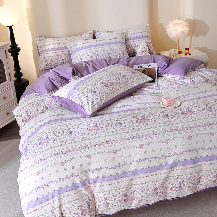 91家纺网 家纺一手货源 找家纺 北部居 2026新款柔软泡芙纱高克重印花四件套 童话花町