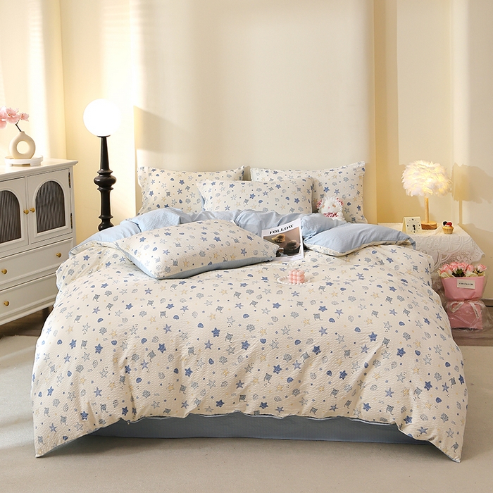 91家纺网 家纺一手货源 找家纺 北部居 2026新款柔软泡芙纱高克重印花四件套 点点阑珊