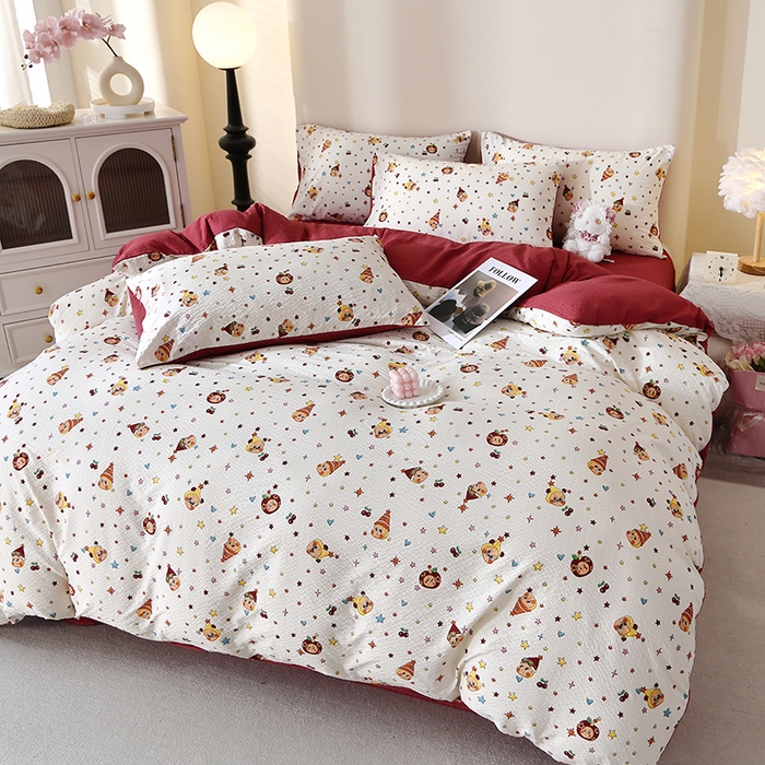 91家纺网 家纺一手货源 找家纺 北部居 2026新款柔软泡芙纱高克重印花四件套 童梦乐园