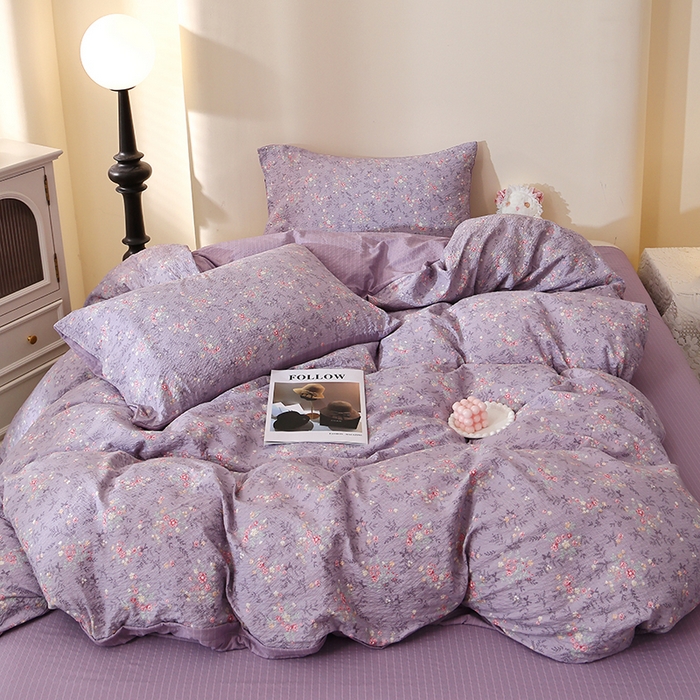 91家纺网 家纺一手货源 找家纺 北部居 2026新款柔软泡芙纱高克重印花四件套 浮光流韵