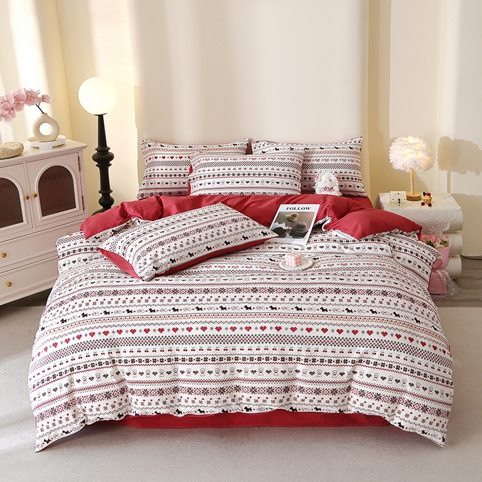 91家纺网 家纺一手货源 找家纺 北部居 2026新款柔软泡芙纱高克重印花四件套 玫瑰小狗