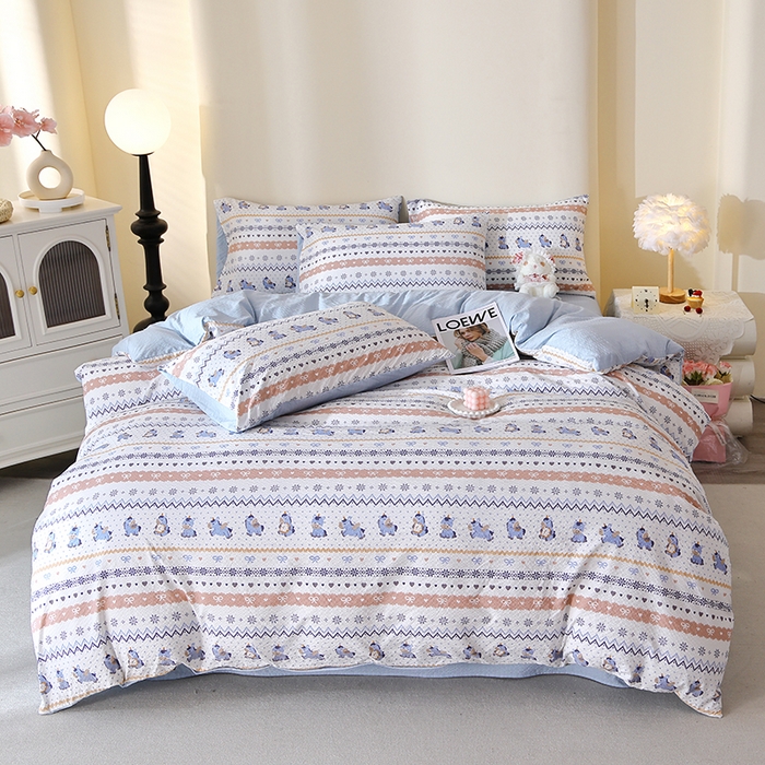 91家纺网 家纺一手货源 找家纺 北部居 2026新款柔软泡芙纱高克重印花四件套 萌趣乐园