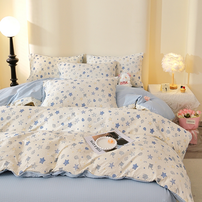 91家纺网 家纺一手货源 找家纺 北部居 2026新款柔软泡芙纱高克重印花四件套 点点阑珊