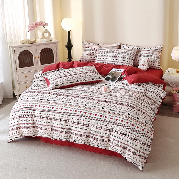 91家纺网 家纺一手货源 找家纺 北部居 2026新款柔软泡芙纱高克重印花四件套 玫瑰小狗