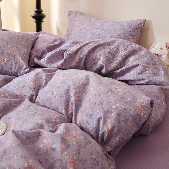 91家纺网 家纺一手货源 找家纺 北部居 2026新款柔软泡芙纱高克重印花四件套 浮光流韵