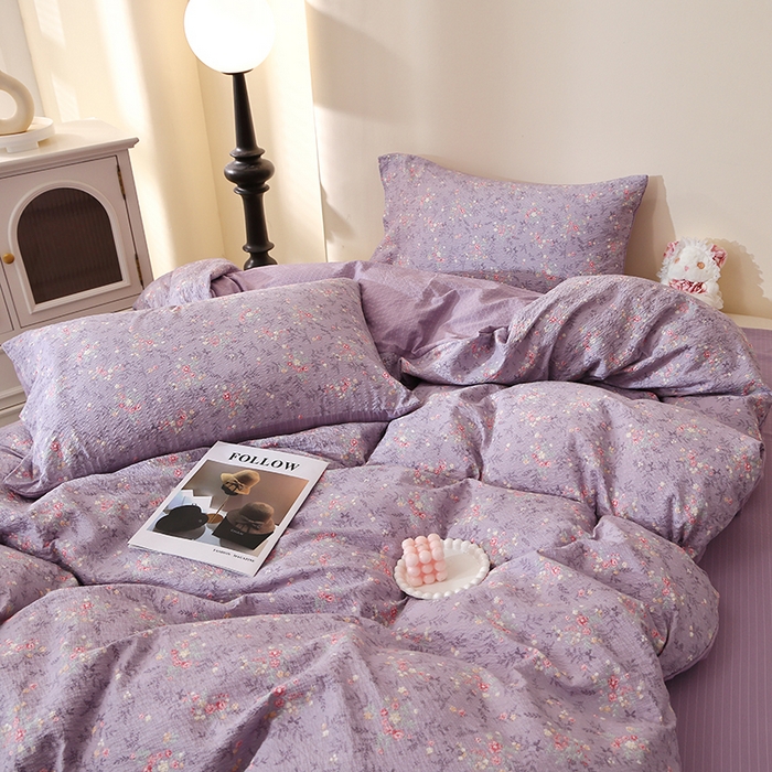 91家纺网 家纺一手货源 找家纺 北部居 2026新款柔软泡芙纱高克重印花四件套 浮光流韵