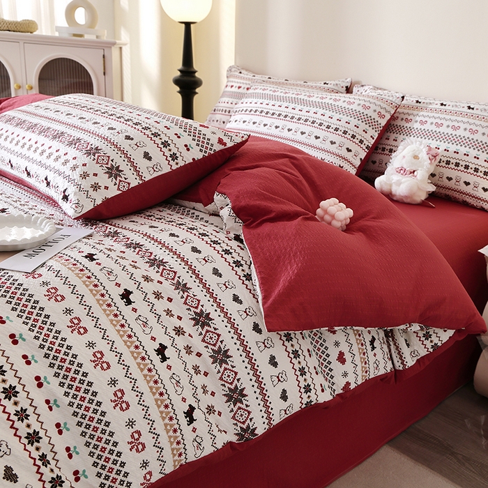 91家纺网 家纺一手货源 找家纺 北部居 2026新款柔软泡芙纱高克重印花四件套 玫瑰小狗