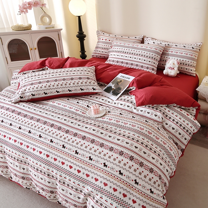 91家纺网 家纺一手货源 找家纺 北部居 2026新款柔软泡芙纱高克重印花四件套 玫瑰小狗