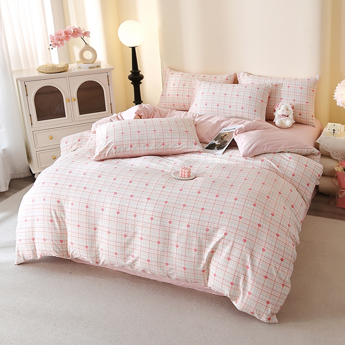 91家纺网 家纺一手货源 找家纺 北部居 2026新款柔软泡芙纱高克重印花四件套 苏糖粉