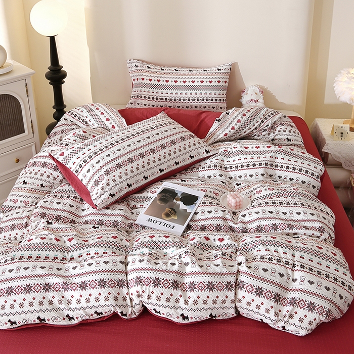 91家纺网 家纺一手货源 找家纺 北部居 2026新款柔软泡芙纱高克重印花四件套 玫瑰小狗