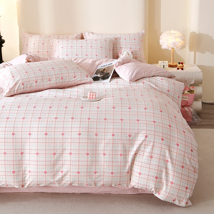 91家纺网 家纺一手货源 找家纺 北部居 2026新款柔软泡芙纱高克重印花四件套 苏糖粉