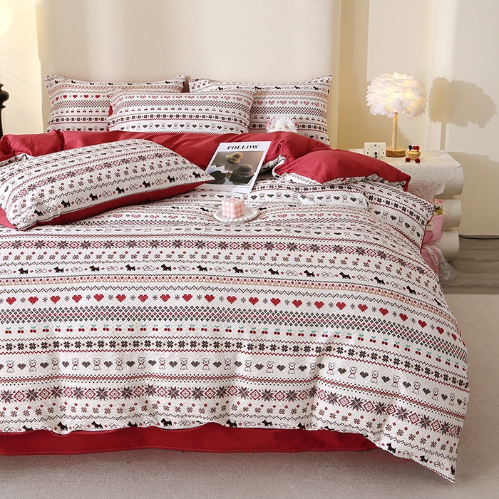 91家纺网 家纺一手货源 找家纺 北部居 2026新款柔软泡芙纱高克重印花四件套 玫瑰小狗