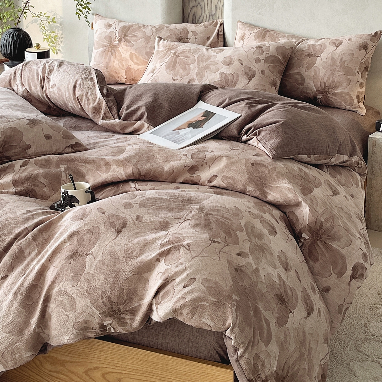 91家纺网 家纺一手货源 找家纺 （总）灿哈家纺 2025新款高克重复古风亚麻原麻水洗棉四件套-风格三