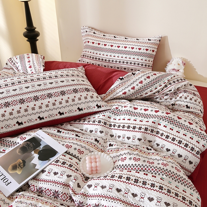 91家纺网 家纺一手货源 找家纺 北部居 2026新款柔软泡芙纱高克重印花四件套 玫瑰小狗