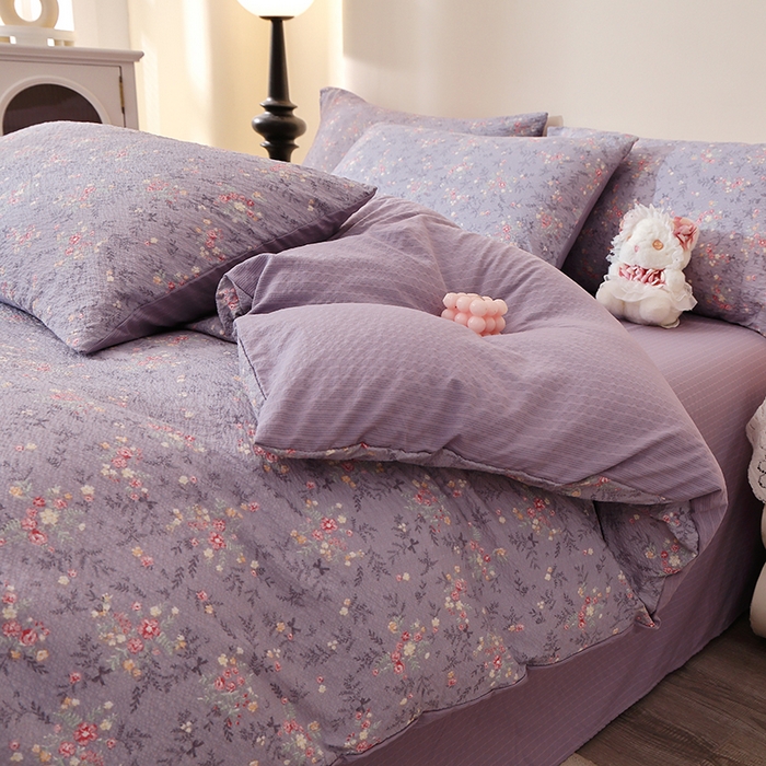 91家纺网 家纺一手货源 找家纺 北部居 2026新款柔软泡芙纱高克重印花四件套 浮光流韵