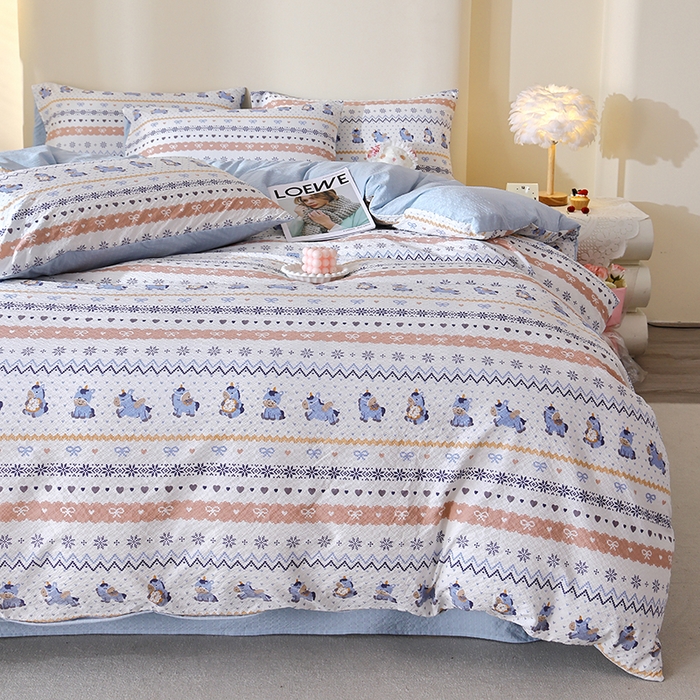 91家纺网 家纺一手货源 找家纺 北部居 2026新款柔软泡芙纱高克重印花四件套 萌趣乐园