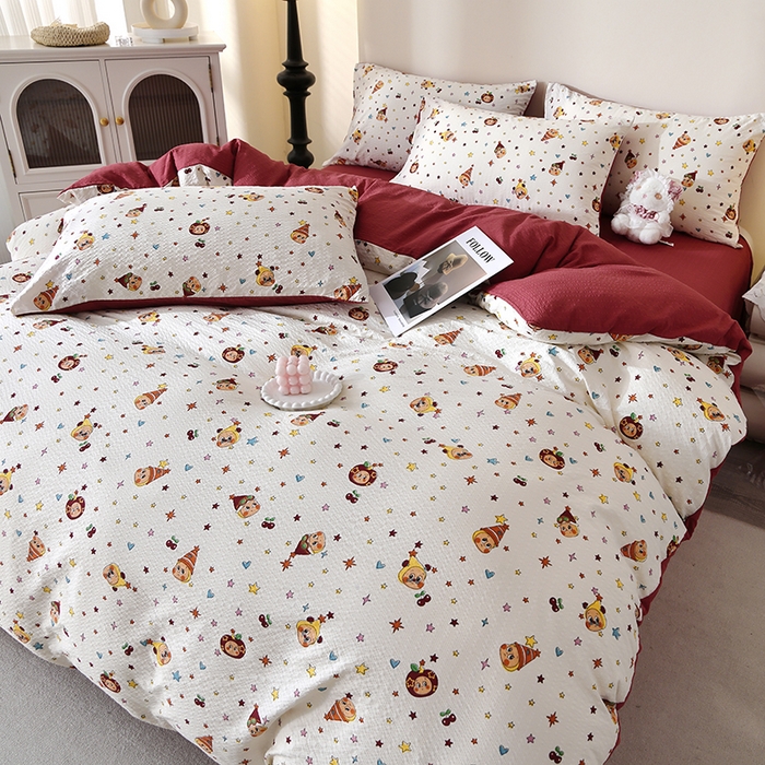 91家纺网 家纺一手货源 找家纺 北部居 2026新款柔软泡芙纱高克重印花四件套 童梦乐园