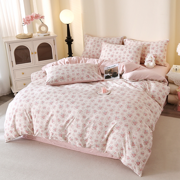 91家纺网 家纺一手货源 找家纺 北部居 2026新款柔软泡芙纱高克重印花四件套 柔色花笺