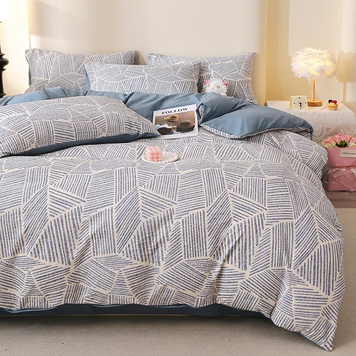 91家纺网 家纺一手货源 找家纺 北部居 2026新款柔软泡芙纱高克重印花四件套 条纹时代