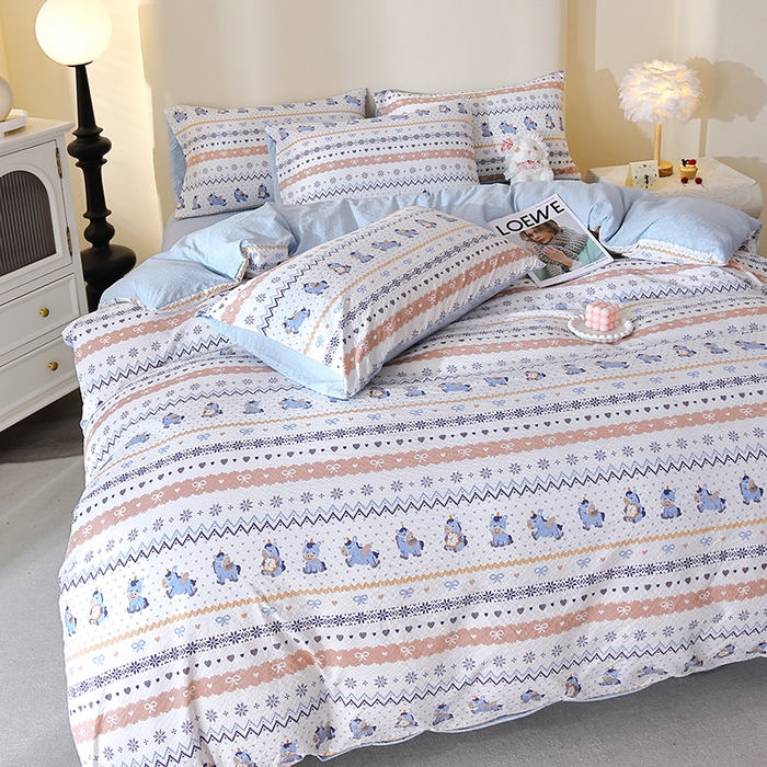 91家纺网 家纺一手货源 找家纺 北部居 2026新款柔软泡芙纱高克重印花四件套 萌趣乐园