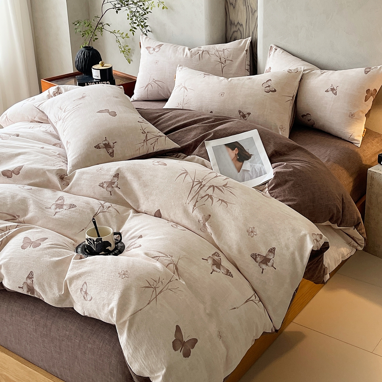 91家纺网 家纺一手货源 找家纺 （总）灿哈家纺 2025新款高克重复古风亚麻原麻水洗棉四件套-风格三