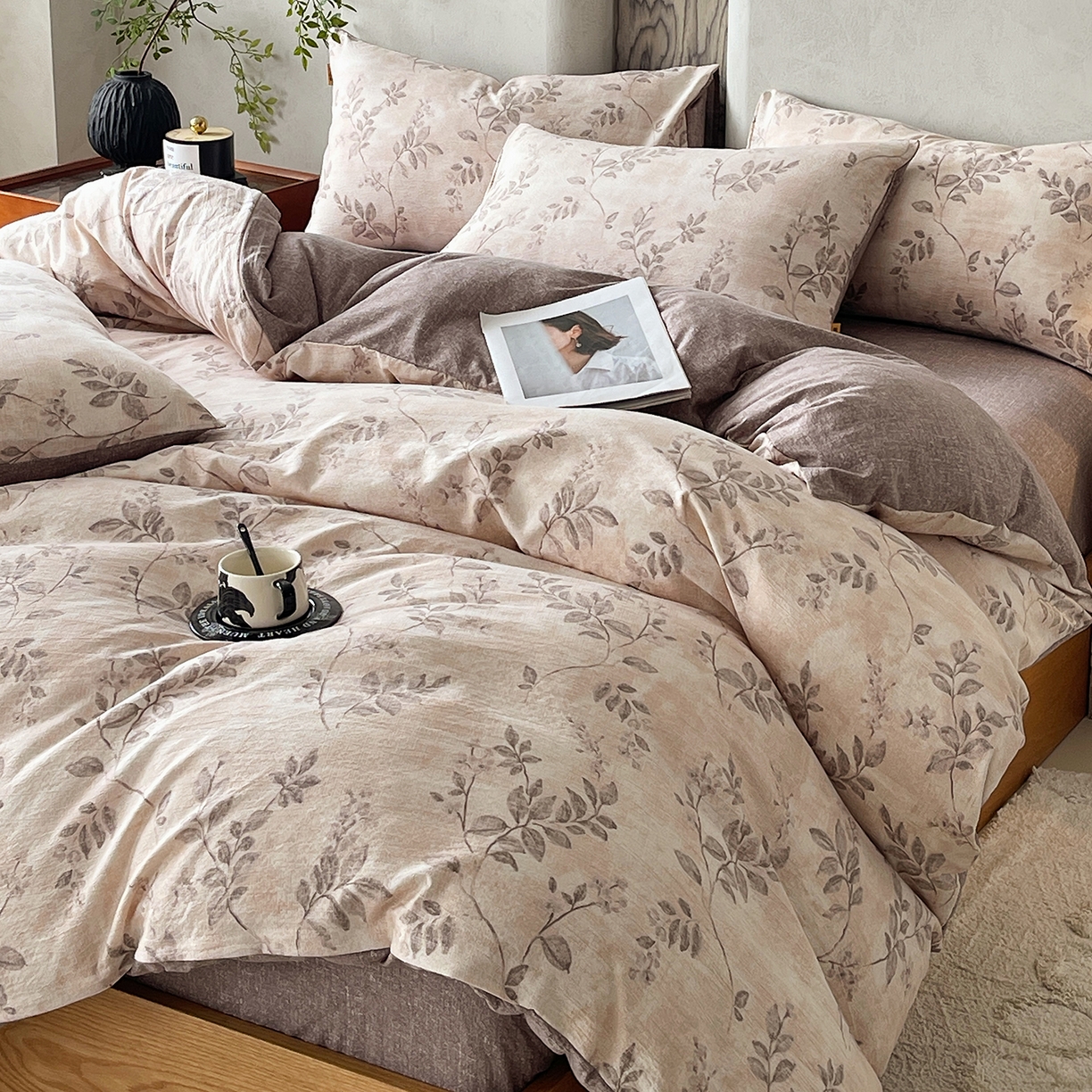 91家纺网 家纺一手货源 找家纺 （总）灿哈家纺 2025新款高克重复古风亚麻原麻水洗棉四件套-风格三