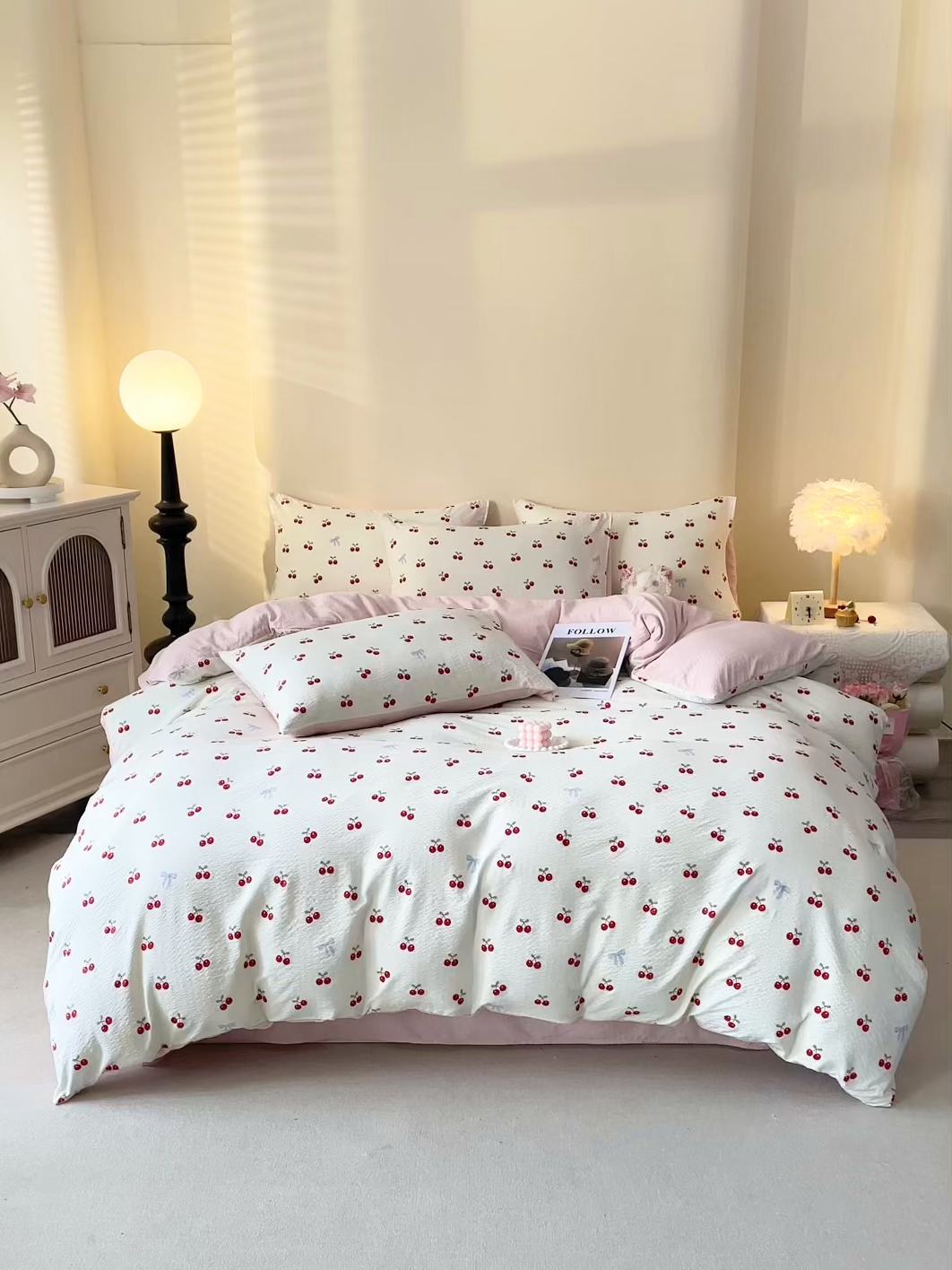 91家纺网 家纺一手货源 找家纺 北部居 2026新款柔软泡芙纱高克重印花四件套 甜甜心事