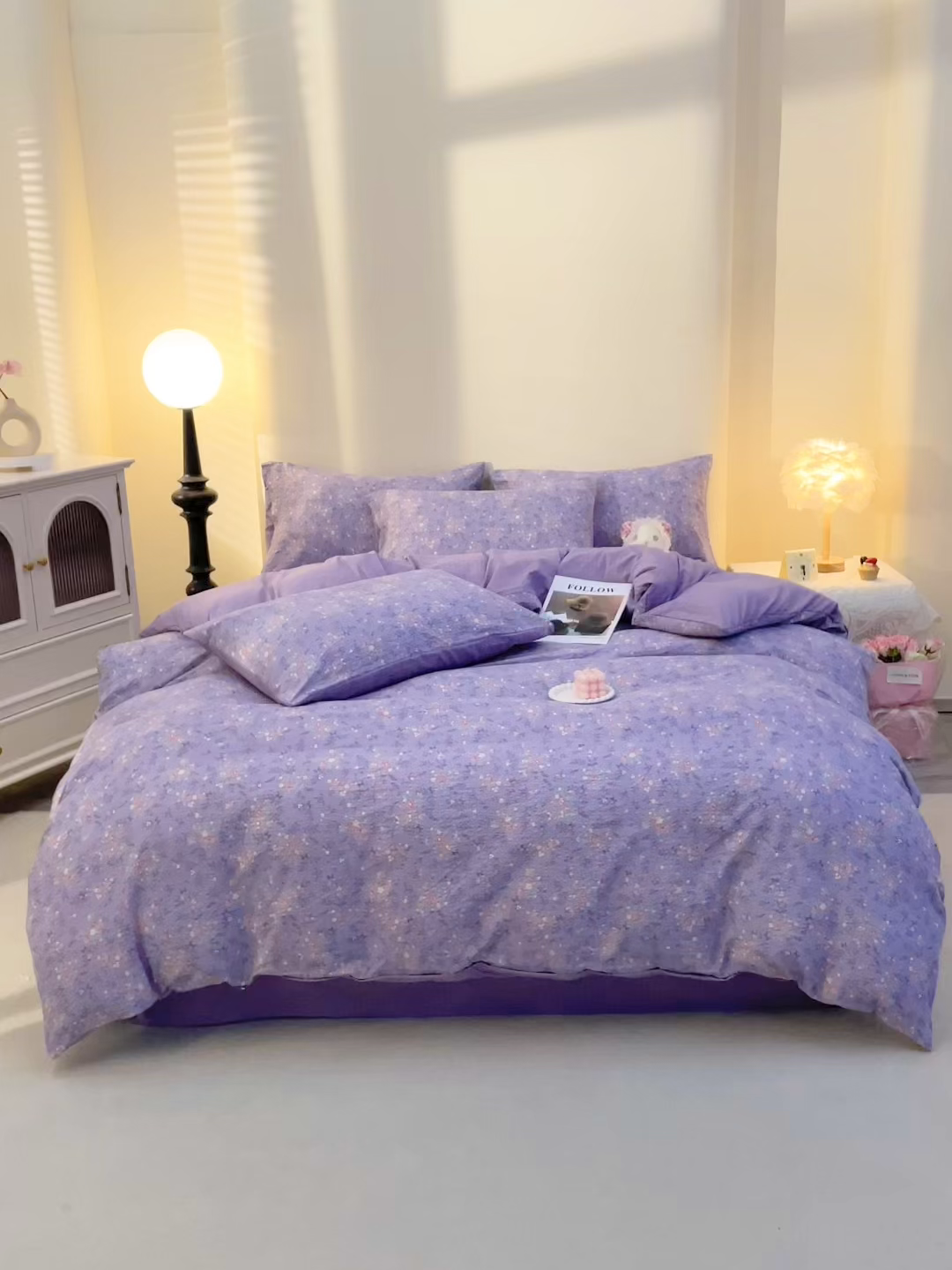 91家纺网 家纺一手货源 找家纺 北部居 2026新款柔软泡芙纱高克重印花四件套 浮光流韵