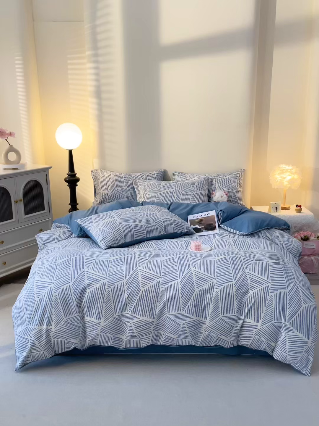 91家纺网 家纺一手货源 找家纺 北部居 2026新款柔软泡芙纱高克重印花四件套 条纹时代