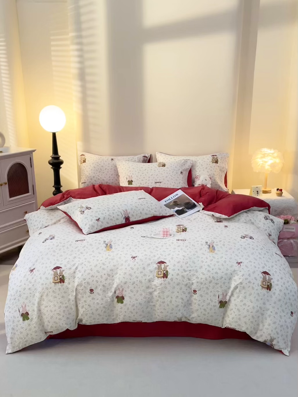 91家纺网 家纺一手货源 找家纺 北部居 2026新款柔软泡芙纱高克重印花四件套 碎花小兔