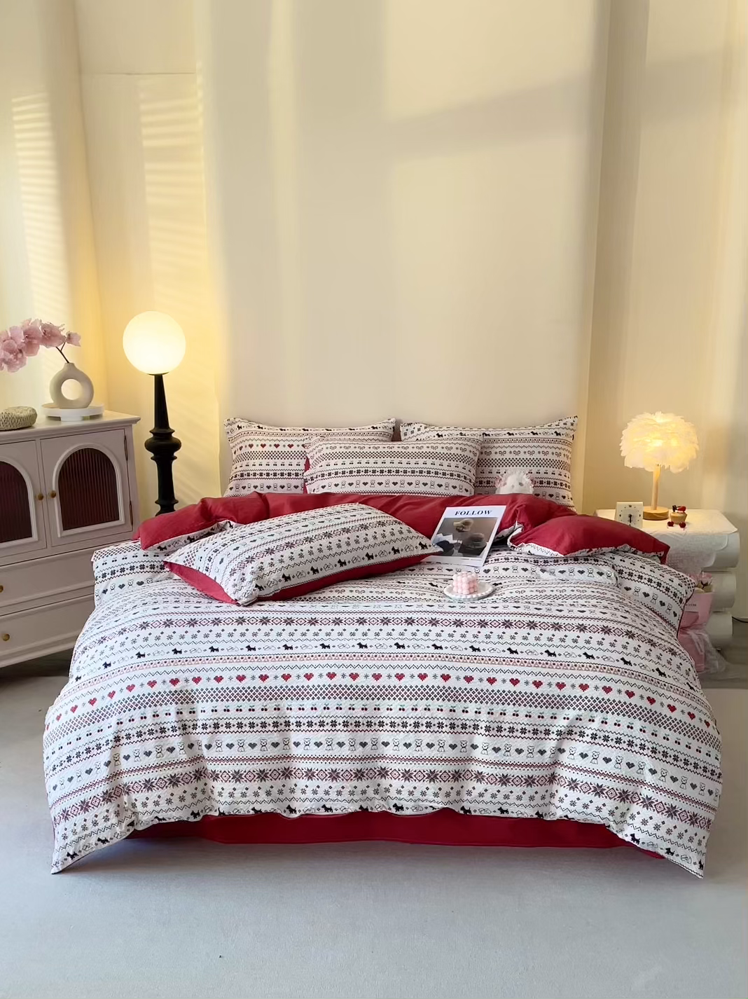 91家纺网 家纺一手货源 找家纺 北部居 2026新款柔软泡芙纱高克重印花四件套 玫瑰小狗