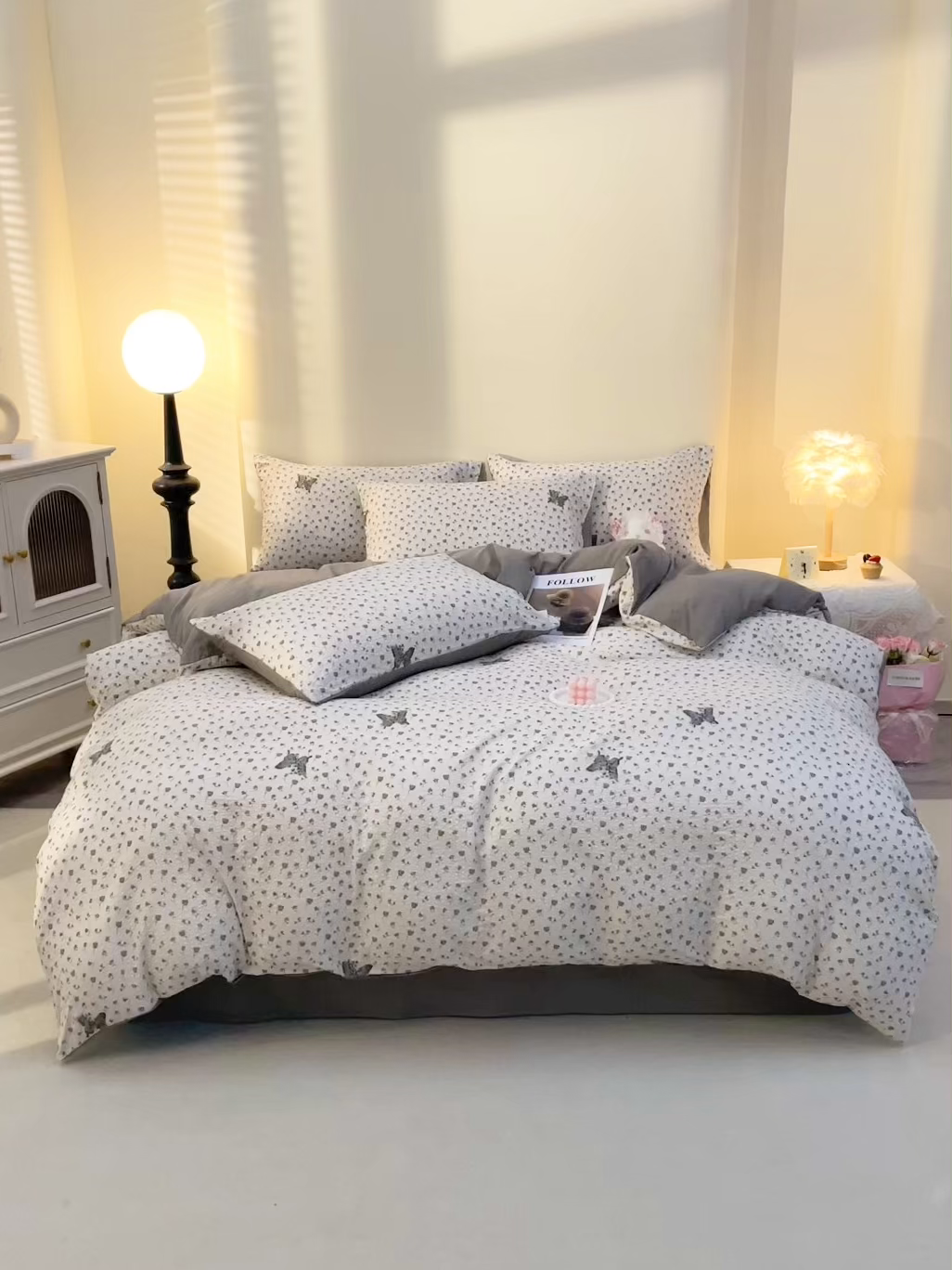 91家纺网 家纺一手货源 找家纺 北部居 2026新款柔软泡芙纱高克重印花四件套 玉笛花语