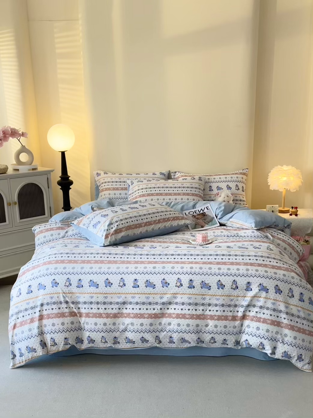 91家纺网 家纺一手货源 找家纺 北部居 2026新款柔软泡芙纱高克重印花四件套 萌趣乐园