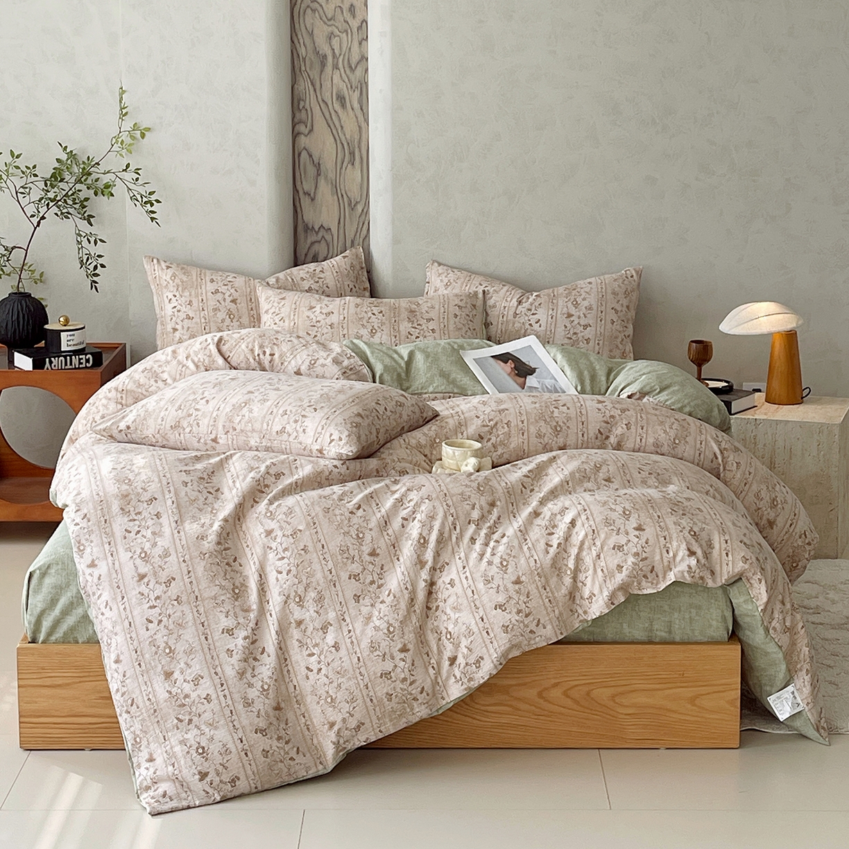 91家纺网 家纺一手货源 找家纺 （总）灿哈家纺 2025新款高克重复古风亚麻原麻水洗棉四件套-风格二