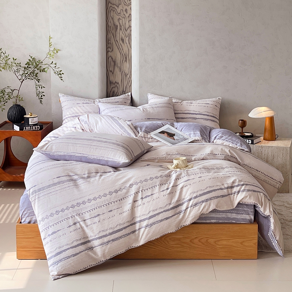 91家纺网 家纺一手货源 找家纺 （总）灿哈家纺 2025新款高克重复古风亚麻原麻水洗棉四件套-风格二