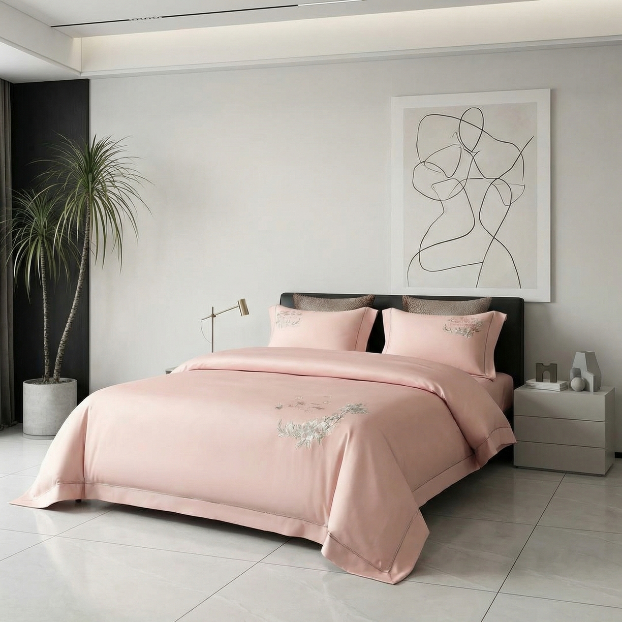 91家纺网 家纺一手货源 找家纺 U品汇 2026全棉纯棉刺绣花四件套40支长绒棉100%棉礼盒包装 莱雅-糖花粉