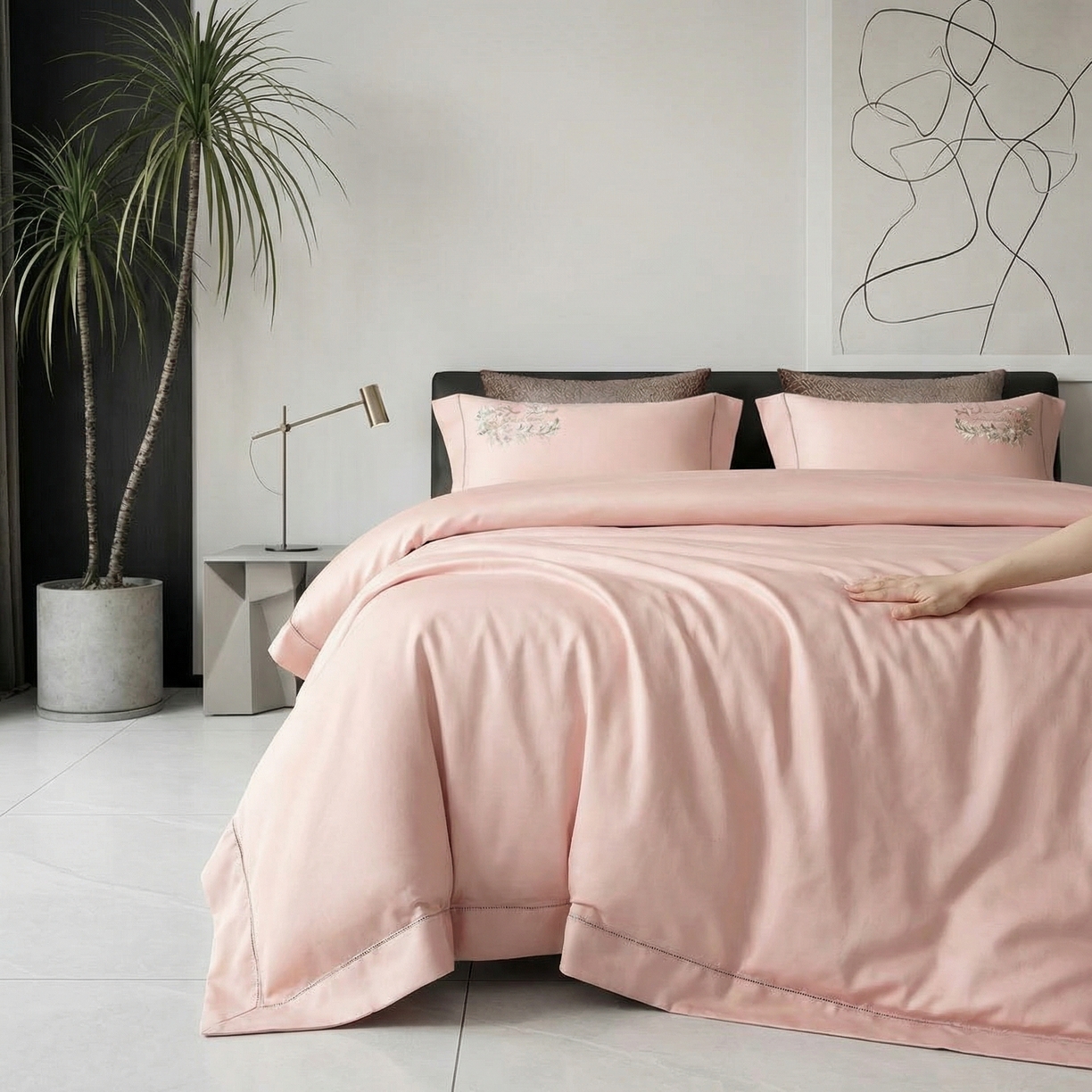 91家纺网 家纺一手货源 找家纺 U品汇 2026全棉纯棉刺绣花四件套40支长绒棉100%棉礼盒包装 莱雅-糖花粉