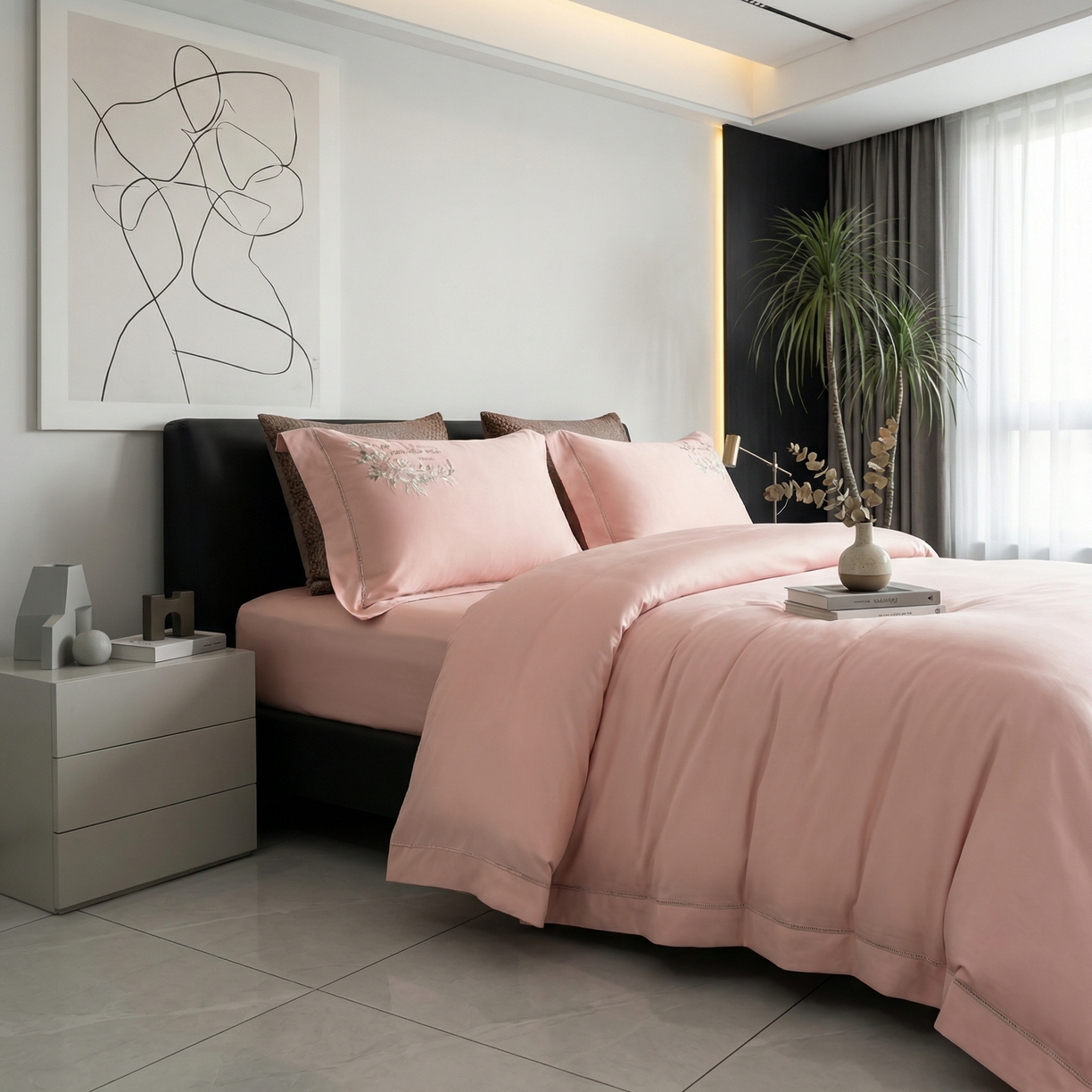 91家纺网 家纺一手货源 找家纺 U品汇 2026全棉纯棉刺绣花四件套40支长绒棉100%棉礼盒包装 莱雅-糖花粉