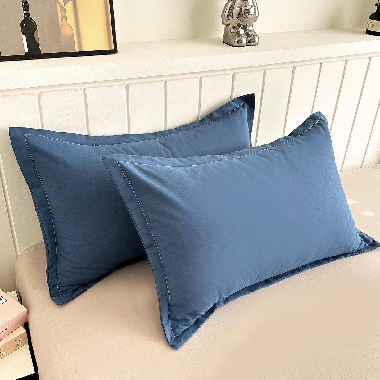 91家纺网 家纺一手货源 找家纺 佑泽家纺 2026新款亲肤水洗棉四件套 宾利蓝+卡其