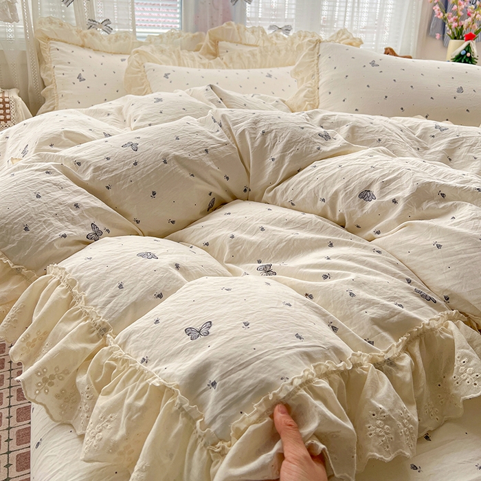 91家纺网 家纺一手货源 找家纺 （总）韩秀家纺 2026新款古法水洗棉法式蕾丝纯棉大花边仿棉四件套