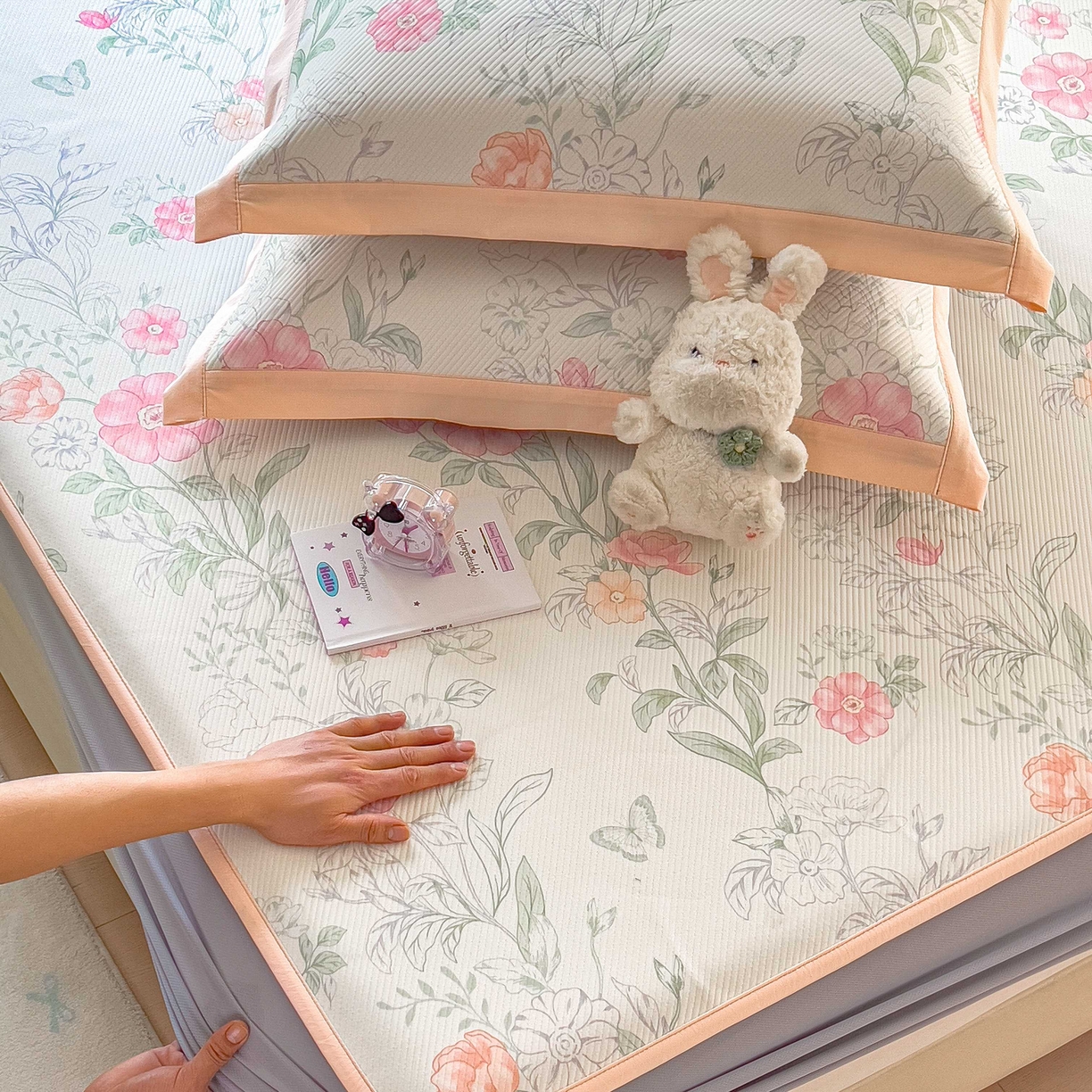 孩子王家纺 2026春夏新款夏季花卉冰丝凉席凉感值过0.21冰豆豆A类可机洗学生宿舍空调软席 牡丹粉 床笠款